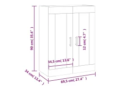 Armário de parede 69,5x34x90 cm cinzento sonoma