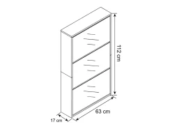Armário de sapato de madeira VCM | Dimensões: A. 112 x L. 63 x P. 17 cm | 3 flaps with mirror - Stido XL (Honey Oak)