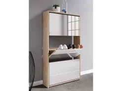 Armário de sapato de madeira VCM | Dimensões: A. 112 x L. 63 x P. 17 cm | 3 flaps with mirror - Stido XL (Honey Oak)