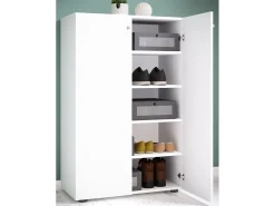 Armário de sapato de madeira VCM | Dimensões: A. 110 x L. 70 x P. 39 cm | Armário para uso integral | 5 compartimentos | 2 Portas rotativas – Lona (Branco)