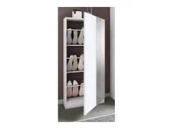 Armário de sapato de madeira VCM | Dimensões: A. 112 x L. 50 x P. 17 cm | 1 Porta giratória | Espelho prático - Espelho Fulisa L (Branco)