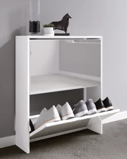 Armário de sapato de madeira VCM | Dimensões: A. 73 x L. 63 x P. 17 cm | 2 abas com espelho - Stido L (Branco)