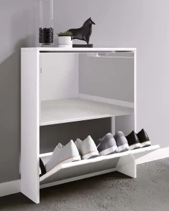 Armário de sapato de madeira VCM | Dimensões: A. 73 x L. 63 x P. 17 cm | 2 abas com espelho - Stido L (Branco)