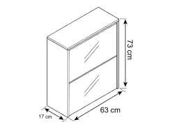Armário de sapato de madeira VCM | Dimensões: A. 73 x L. 63 x P. 17 cm | 2 abas com espelho - Stido L (Branco)