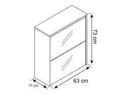 Armário de sapato de madeira VCM | Dimensões: A. 73 x L. 63 x P. 17 cm | 2 abas com espelho - Stido L (Branco)