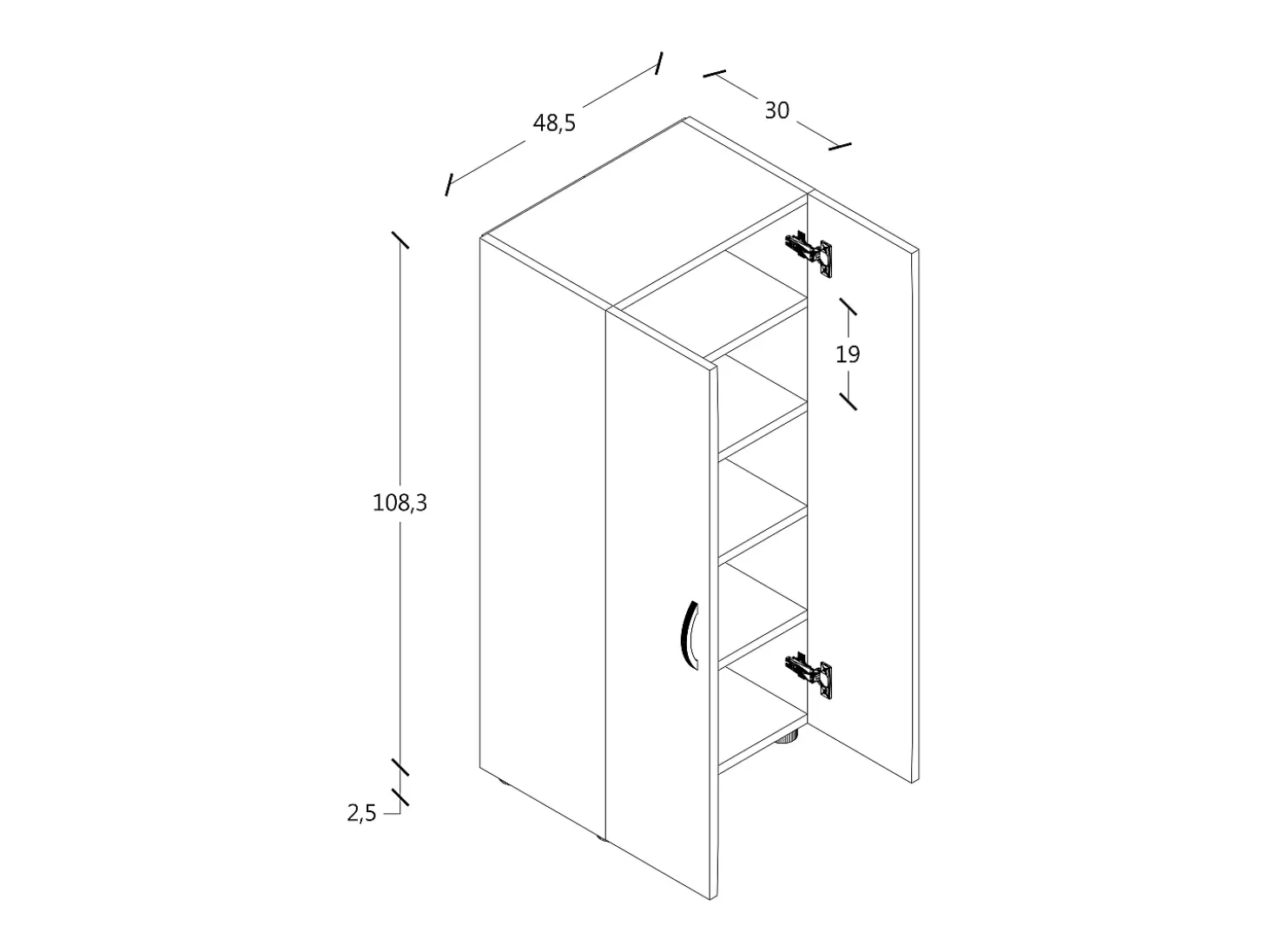 Armário de sapato de madeira VCM | Dimensões: A. 108 x L. 49 x P. 30 cm | Armário para uso integral | 5 compartimentos | 2 Portas de torneamento – Ulas (Antracite)