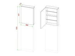 Armário de sapato de madeira VCM | Dimensões: A. 180 x L. 50 x P. 17 cm | 2 Portas Rotativas | Espelho Prático - Fulisa XL Espelho (Branco)