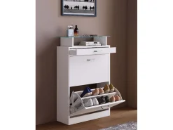 Armário de sapato de madeira VCM | Dimensões: A. 91 x L. 59 x P. 22 cm | 2 abas | gaveta estreita | prateleira prática - Sipos M (Branco)