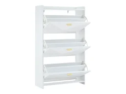 Armário de sapatos branco com 3 portas basculantes e 6 compartimentos.