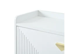 Armário de sapatos branco com 3 portas basculantes e 6 compartimentos.