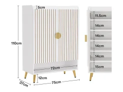 Armário de Sapatos com 2 Portas, 6 Andares Armário de Armazenamento para Sapatos, Armário de Entrada para Armazenar Sapatos, 75x 35x 110cm (Branco)