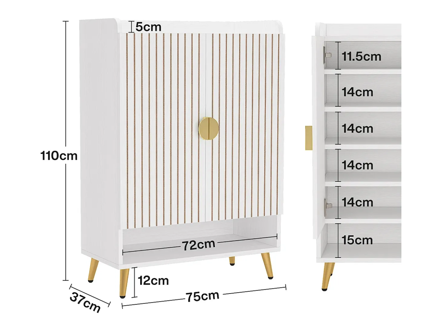 Armário de Sapatos com 2 Portas, 6 Andares Armário de Armazenamento para Sapatos, Armário de Entrada para Armazenar Sapatos, 75x 35x 110cm (Branco)