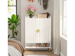 Armário de Sapatos com 2 Portas, 6 Andares Armário de Armazenamento para Sapatos, Armário de Entrada para Armazenar Sapatos, 75x 35x 110cm (Branco)