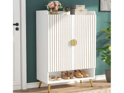 Armário de Sapatos com 2 Portas, 6 Andares Armário de Armazenamento para Sapatos, Armário de Entrada para Armazenar Sapatos, 75x 35x 110cm (Branco)