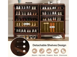 Armário de sapatos com portas em estriado, armário de sapatos de 5 andares com prateleiras ajustáveis, estante de sapatos para 20 pares