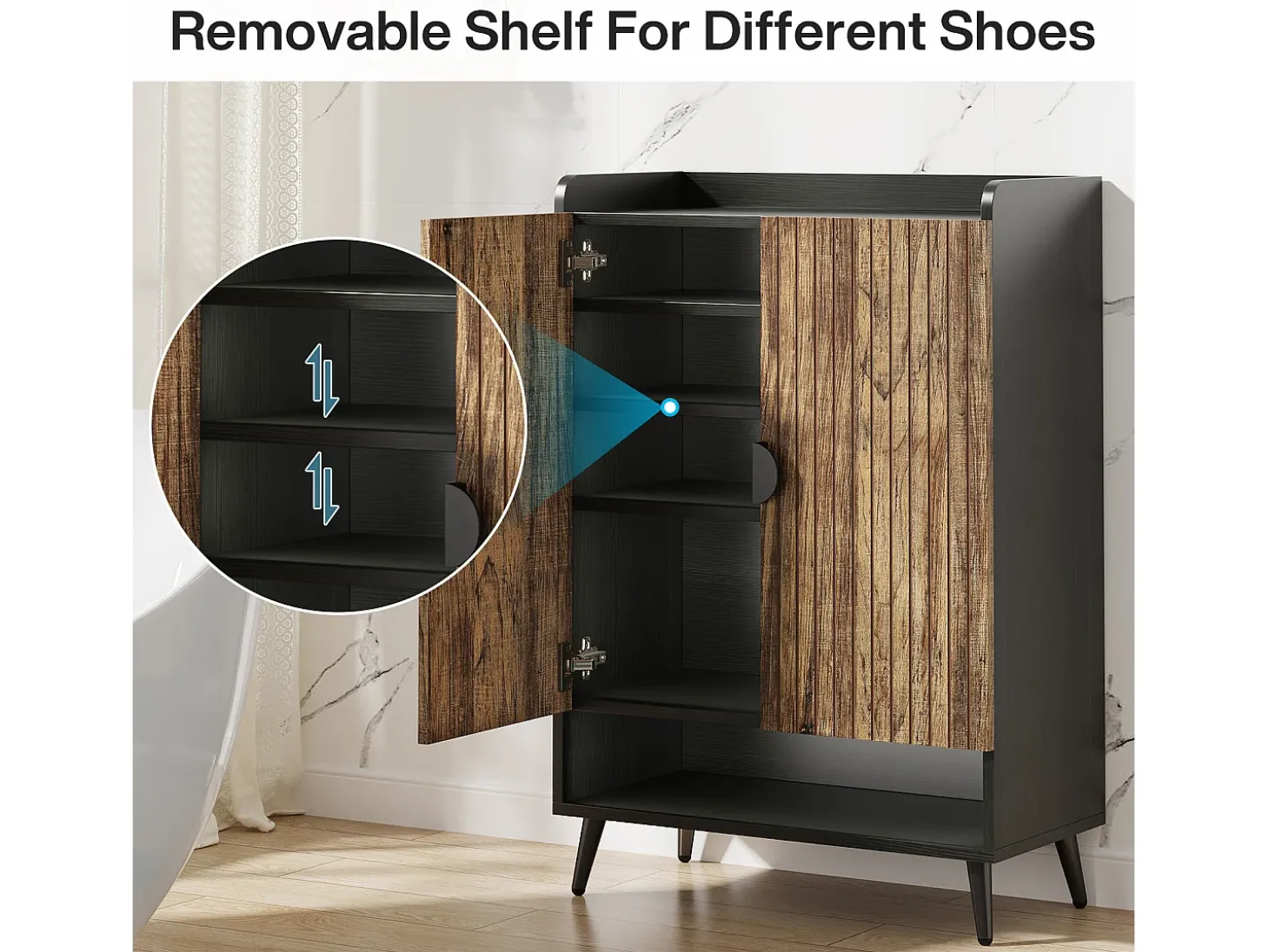 Armário de sapatos com portas, armário de armazenamento de sapatos de 7 andares com prateleiras ajustáveis