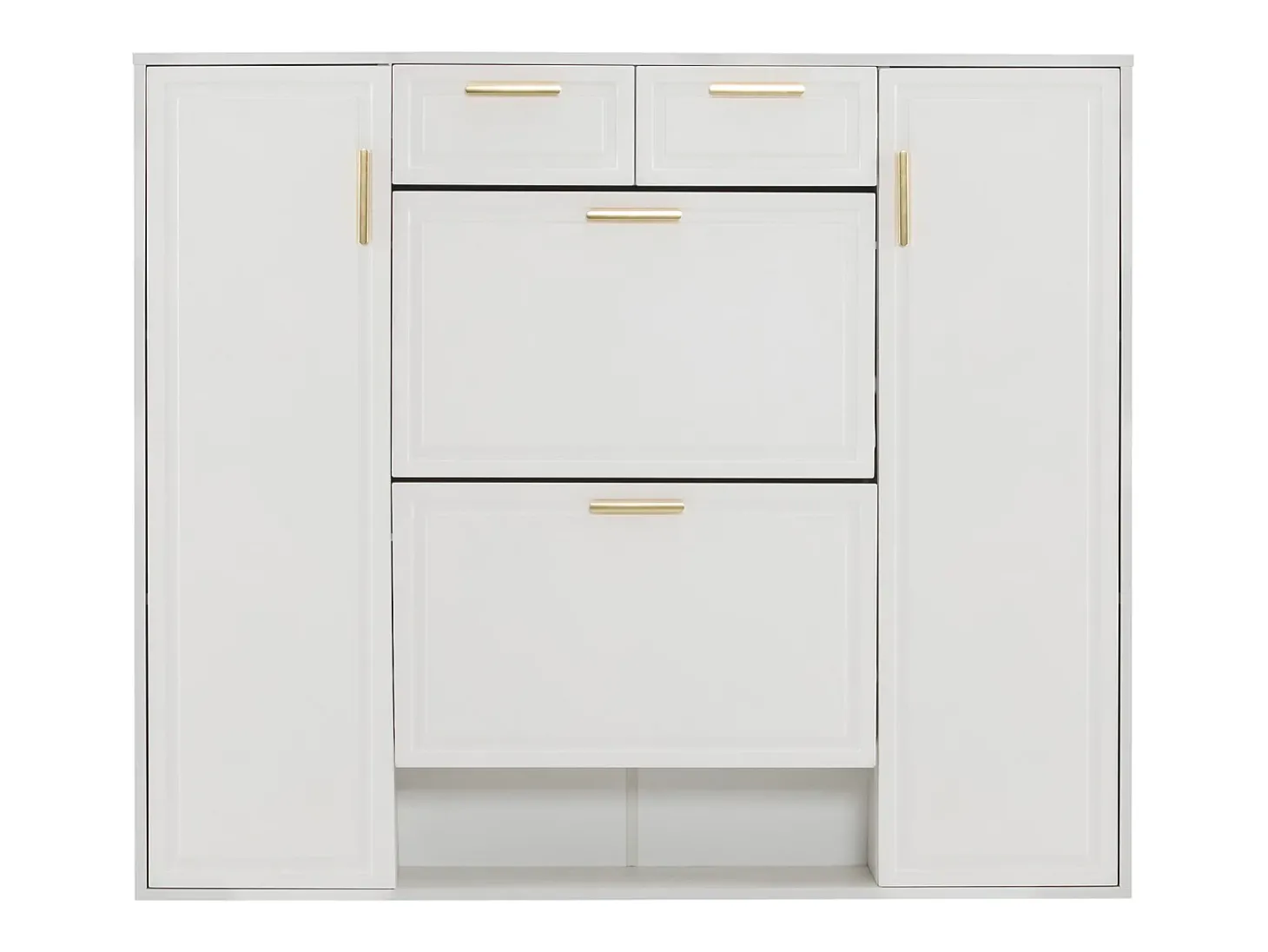 Armário de sapatos moderno 120×24×107 cm - 2 portas e 2 gavetas - 2 portas basculantes - branco