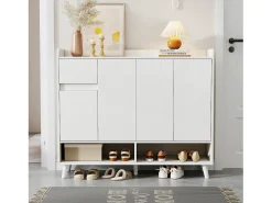 Armário de sapatos moderno 120×35×99 cm - 4 portas e 1 gaveta - branco