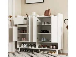 Armário de sapatos moderno 120×35×99 cm - 4 portas e 1 gaveta - branco