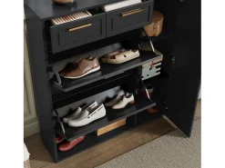 Armário de sapatos moderno 95×24×107 cm - 1 porta e 2 gavetas - 2 portas dobráveis - preto
