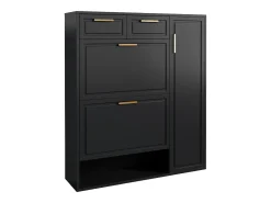 Armário de sapatos moderno 95×24×107 cm - 1 porta e 2 gavetas - 2 portas dobráveis - preto