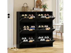 Armário de sapatos preto com 6 portas basculantes, 118x25x115 cm