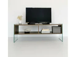 Armário de suporte de TV Dbennace, Aparador de sala, Armário de TV baixo, Base de parede equipada, 120x35h45 cm, Nogueira