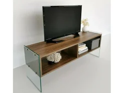 Armário de suporte de TV Dbennace, Aparador de sala, Armário de TV baixo, Base de parede equipada, 120x35h45 cm, Nogueira