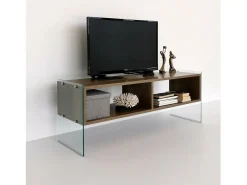 Armário de suporte de TV Dbennace, Aparador de sala, Armário de TV baixo, Base de parede equipada, 120x35h45 cm, Nogueira