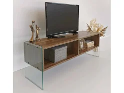 Armário de suporte de TV Dbennace, Aparador de sala, Armário de TV baixo, Base de parede equipada, 120x35h45 cm, Nogueira