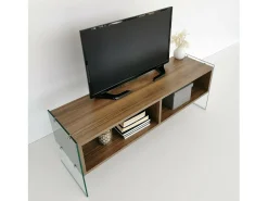 Armário de suporte de TV Dbennace, Aparador de sala, Armário de TV baixo, Base de parede equipada, 120x35h45 cm, Nogueira