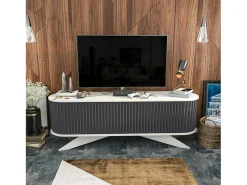 Armário de suporte de TV Desteve, Aparador de sala de estar, Armário de TV baixo, Base de suporte de paredeZata, 180x43h60 cm, Antracite e Branco