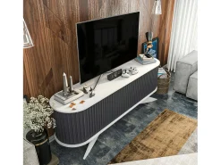 Armário de suporte de TV Desteve, Aparador de sala de estar, Armário de TV baixo, Base de suporte de paredeZata, 180x43h60 cm, Antracite e Branco