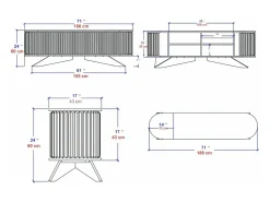 Armário de suporte de TV Desteve, Aparador de sala de estar, Armário de TV baixo, Base de suporte de paredeZata, 180x43h60 cm, Antracite e Branco