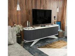 Armário de suporte de TV Desteve, Aparador de sala de estar, Armário de TV baixo, Base de suporte de paredeZata, 180x43h60 cm, Antracite e Branco