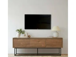Armário de suporte de TV Dlapadul, Aparador de sala, Armário de TV baixo, Base de parede equipada, 140x40h50 cm, Nogueira e Preto