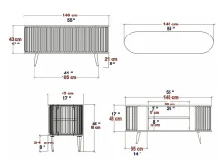 Armário de suporte de TV Desteve, Aparador de sala, Armário de TV baixo, Base de parede equipada, 140x43h64 cm, Carvalho e Branco