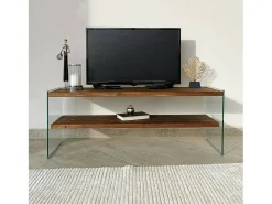 Armário de suporte de TV Dpianc, Aparador de sala de estar, Armário de TV baixo, Base de parede equipada, 120x35h45 cm, Nogueira