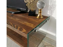 Armário de suporte de TV Dpianc, Aparador de sala de estar, Armário de TV baixo, Base de parede equipada, 120x35h45 cm, Nogueira