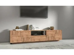 Armário de suporte de TV Dcortinovi, Aparador de sala baixa com 4 portas e 1 gaveta, Base de suporte de TV, 220x44h46 cm, Carvalho