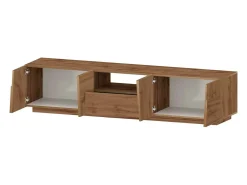 Armário de suporte de TV Dcortinovi, Aparador de sala baixa com 4 portas e 1 gaveta, Base de suporte de TV, 220x44h46 cm, Carvalho