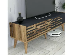 Armário de suporte de TV Daanesta, Aparador de sala, Armário baixo peR TV, Base de parede equipada, 140x45h35 cm, Nogueira e Antracite