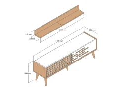 Armário de suporte de TV Daanesta, Aparador de sala, Armário baixo peR TV, Base de parede equipada, 140x45h35 cm, Nogueira e Antracite