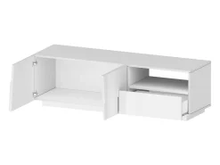 Armário de suporte de TV Dcoulibal, Aparador baixo para sala de estar com 2 portas e 1 gaveta, Base de suporte de TV, 150x44h46 cm, Branco brilhante