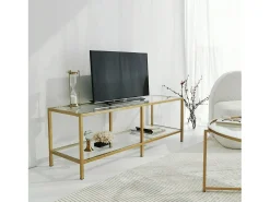 Armário de suporte de TV Dklaasse, Aparador de sala, Armário de TV baixo, Base de parede equipada, 130x40h45 cm, Ouro