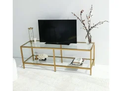 Armário de suporte de TV Dklaasse, Aparador de sala, Armário de TV baixo, Base de parede equipada, 130x40h45 cm, Ouro