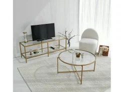 Armário de suporte de TV Dklaasse, Aparador de sala, Armário de TV baixo, Base de parede equipada, 130x40h45 cm, Ouro