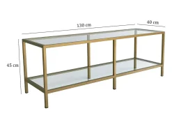 Armário de suporte de TV Dklaasse, Aparador de sala, Armário de TV baixo, Base de parede equipada, 130x40h45 cm, Ouro