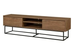 Armário de suporte de TV Dpicon, Aparador de sala, Armário de TV baixo, Base de parede equipada, 180x40h50 cm, Nogueira e Preto