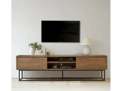 Armário de suporte de TV Dpicon, Aparador de sala, Armário de TV baixo, Base de parede equipada, 180x40h50 cm, Nogueira e Preto